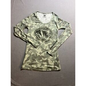 Missouri Tigers Mizzou Thermal Shirt Womens Medium Green Camouflage Long Sleeve‎